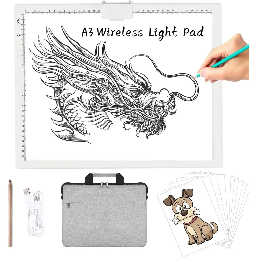 A3 Rechargeable Led Bright Light Pad with Carry Bag, 6-Level and Stepl3 ColDimming BrightnLight Box with Built-in Stand, Magneti
A3 Rechargeable Led Bright Light Pad with Carry Bag, 6-Level and Stepl3 ColDimming BrightnLight Box with Built-in Stand, Magneti