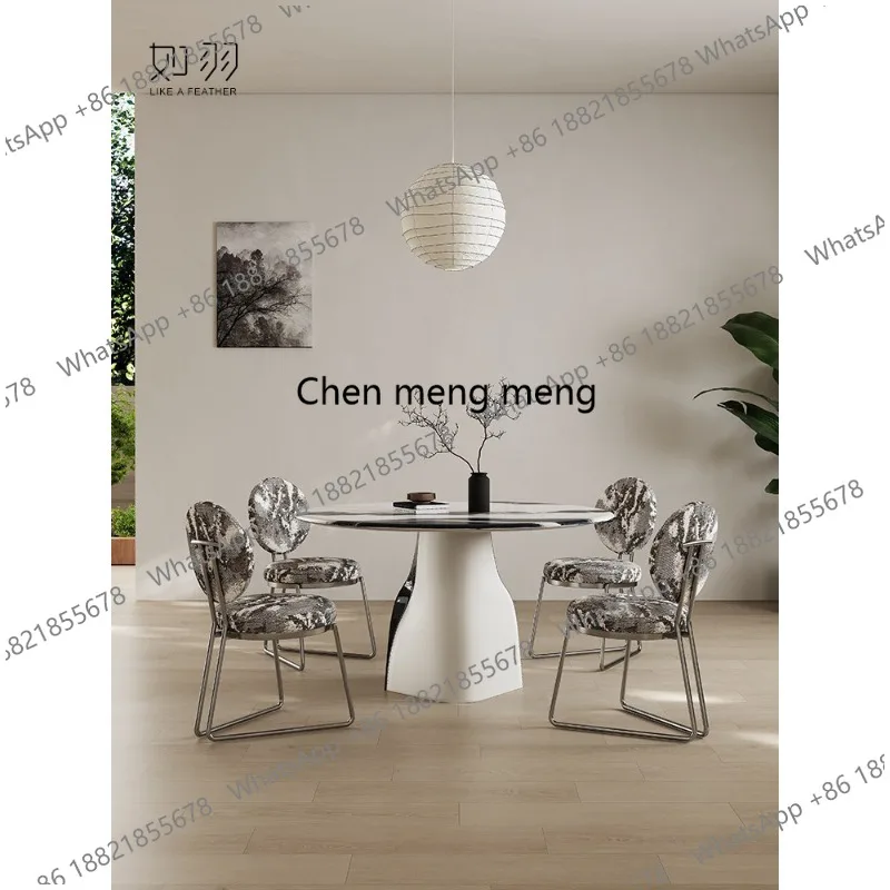 Saddle leather art natural marble dining table round with turntable art rock slab table
Saddle leather art natural marble dining table round with turntable art rock slab table