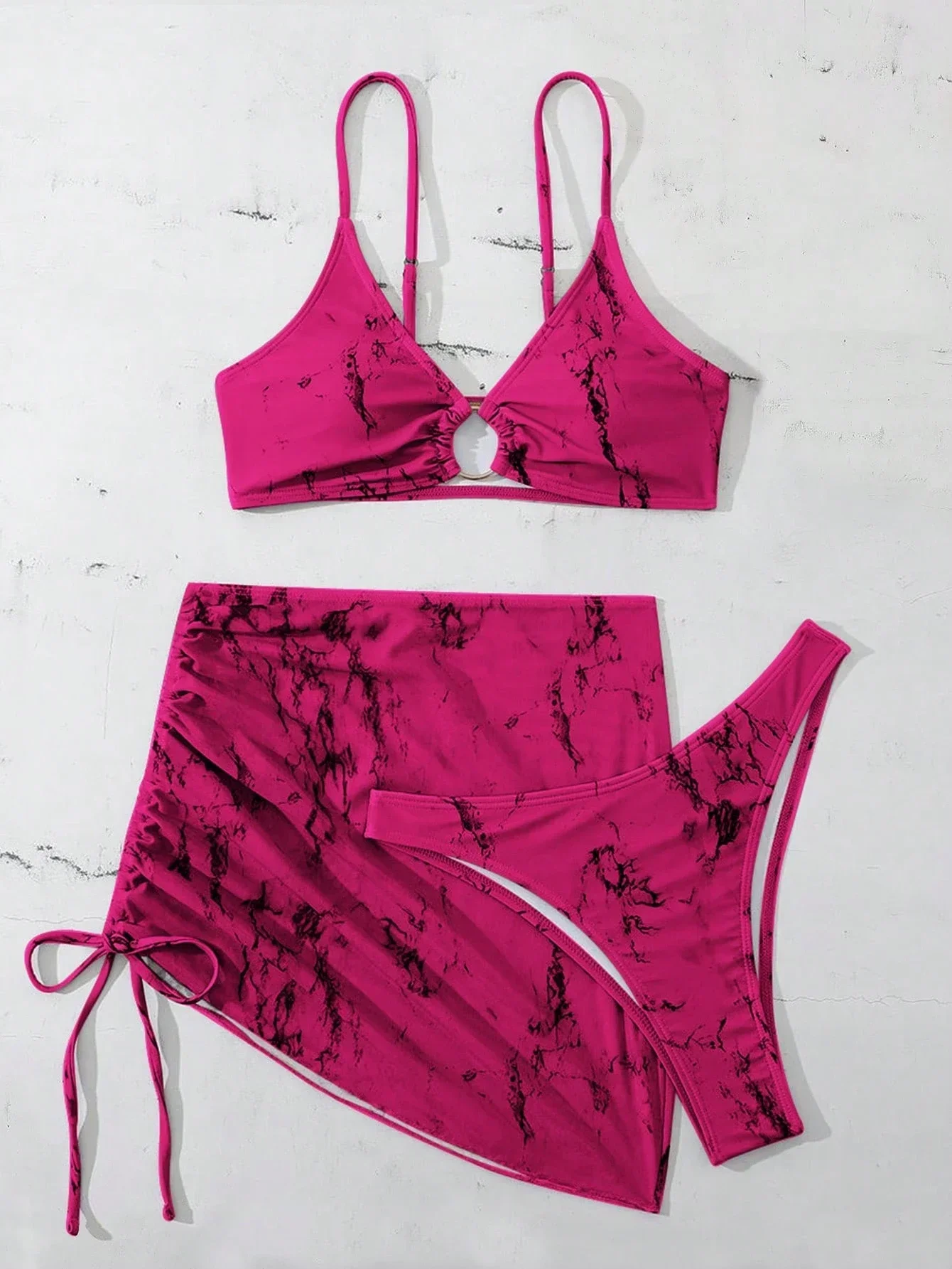 Pink Marble Print Triangle Bikini Top And Skirt Swimsuit Set
Pink Marble Print Triangle Bikini Top And Skirt Swimsuit Set