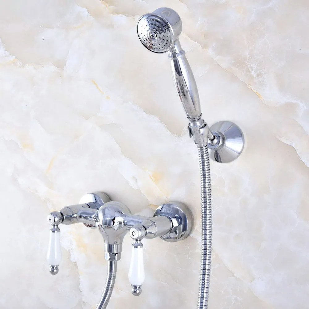 Contemporary Chrome Brass Wall Mounted Bathroom Shower Faucet Set with 150CM Hose Handheld Spray Head Mixer Tap Dna777
Contemporary Chrome Brass Wall Mounted Bathroom Shower Faucet Set with 150CM Hose Handheld Spray Head Mixer Tap Dna777