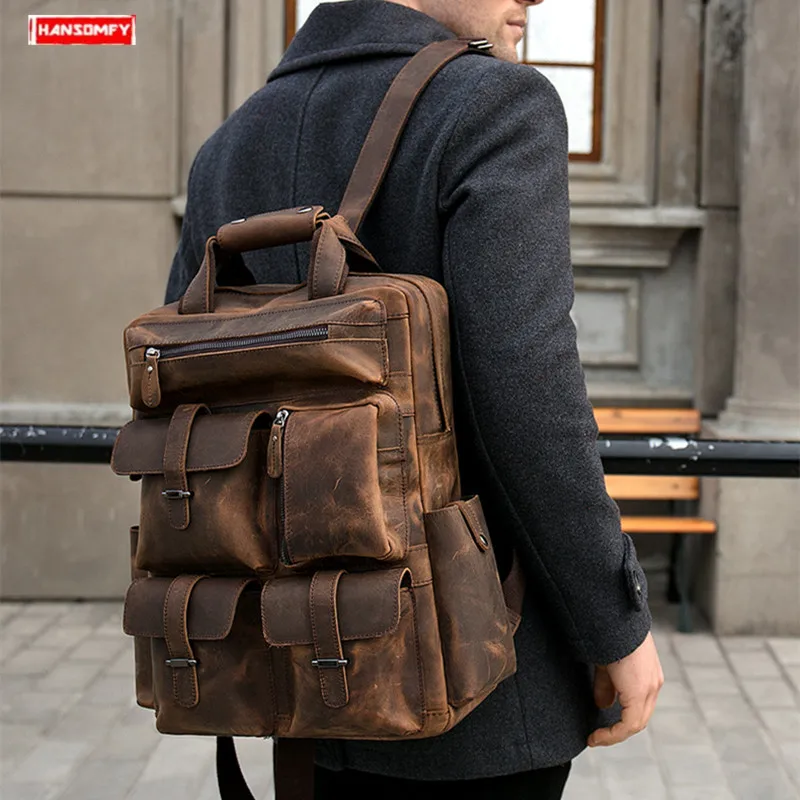Crazy Horse Leather Men's Backpack 15.6 Inch Laptop Shoulder Bag Male Large Capacity Outdoor Travel Backpacks Retro School Bags
Crazy Horse Leather Men's Backpack 15.6 Inch Laptop Shoulder Bag Male Large Capacity Outdoor Travel Backpacks Retro School Bags