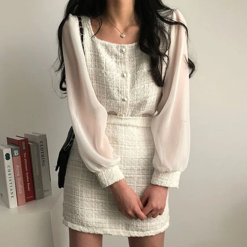 Retro Sle Square Collar Patchwork Bubble Sve Tweed irt High Waist Bodycon Skirt Set Women Faion Autumn Collection
Retro Sle Square Collar Patchwork Bubble Sve Tweed irt High Waist Bodycon Skirt Set Women Faion Autumn Collection