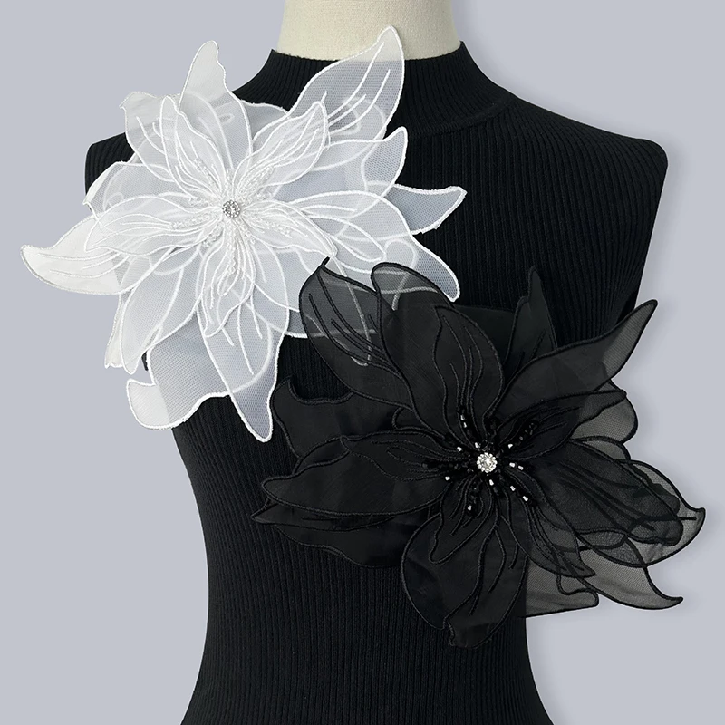 Multi-layer White Black Lace Beads Organza Flower Sew On Patch For Wedding Evening Dress Decoration Applique
Multi-layer White Black Lace Beads Organza Flower Sew On Patch For Wedding Evening Dress Decoration Applique
