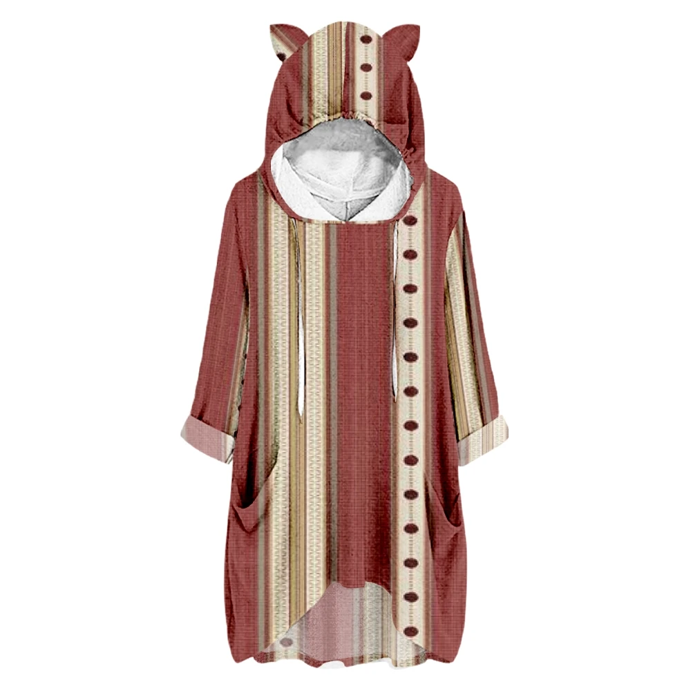 Women's Vintage Stripe Printing Hoodie Loose Fashion Half Sleeve Casual Fashion Women Cat Ears Sweatshirt Hoodies
Women's Vintage Stripe Printing Hoodie Loose Fashion Half Sleeve Casual Fashion Women Cat Ears Sweatshirt Hoodies