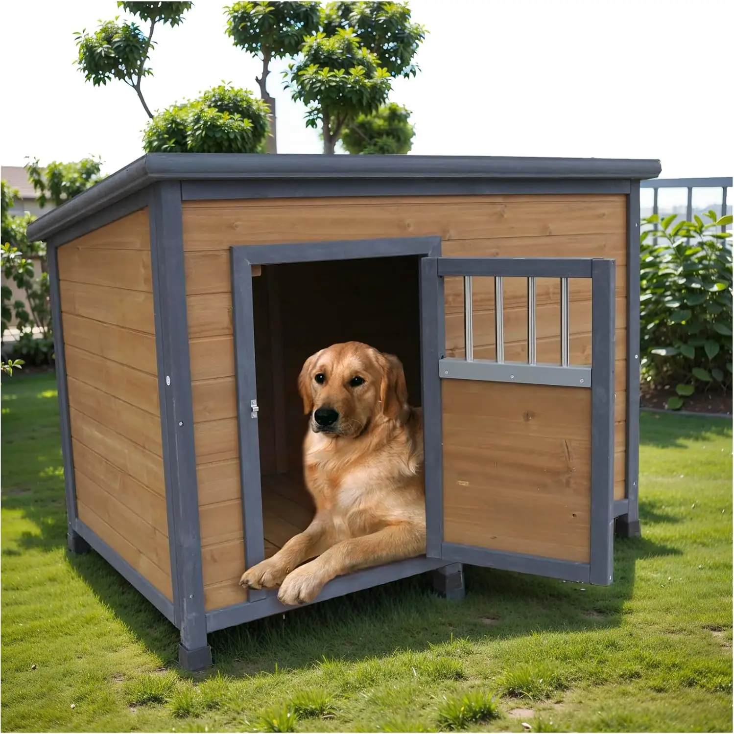 44.2' Large Dog House Outdoor Weatherproof Wooden Dog Kennel, Dog Houses for Large Dogs Outside with XL XLarge Dog House
44.2' Large Dog House Outdoor Weatherproof Wooden Dog Kennel, Dog Houses for Large Dogs Outside with XL XLarge Dog House