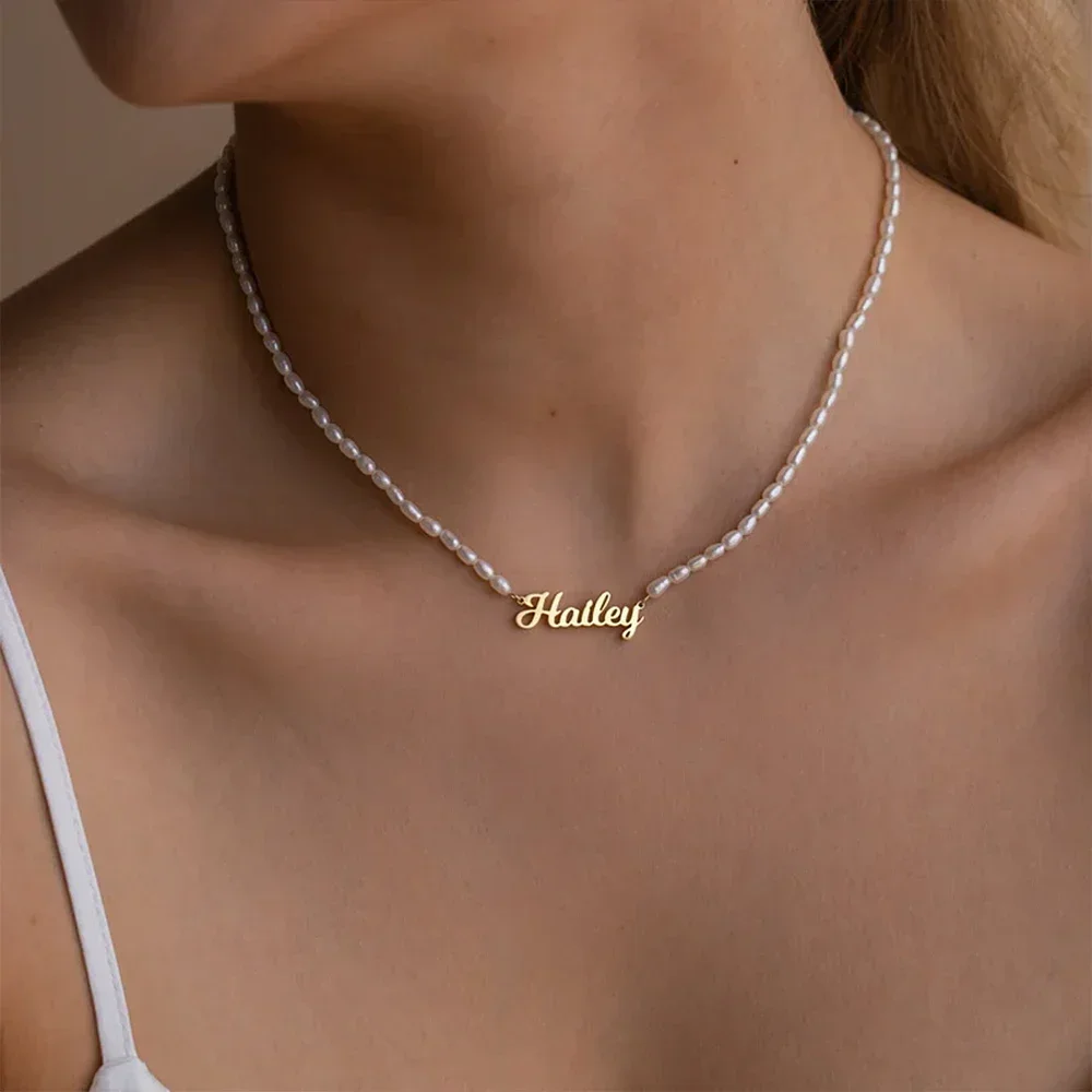 Custom Name Necklaces Stainless Steel Nameplate Pendant Women Pearl Chain Necklace Personality Jewelry Gift Personalized Collar
Custom Name Necklaces Stainless Steel Nameplate Pendant Women Pearl Chain Necklace Personality Jewelry Gift Personalized Collar