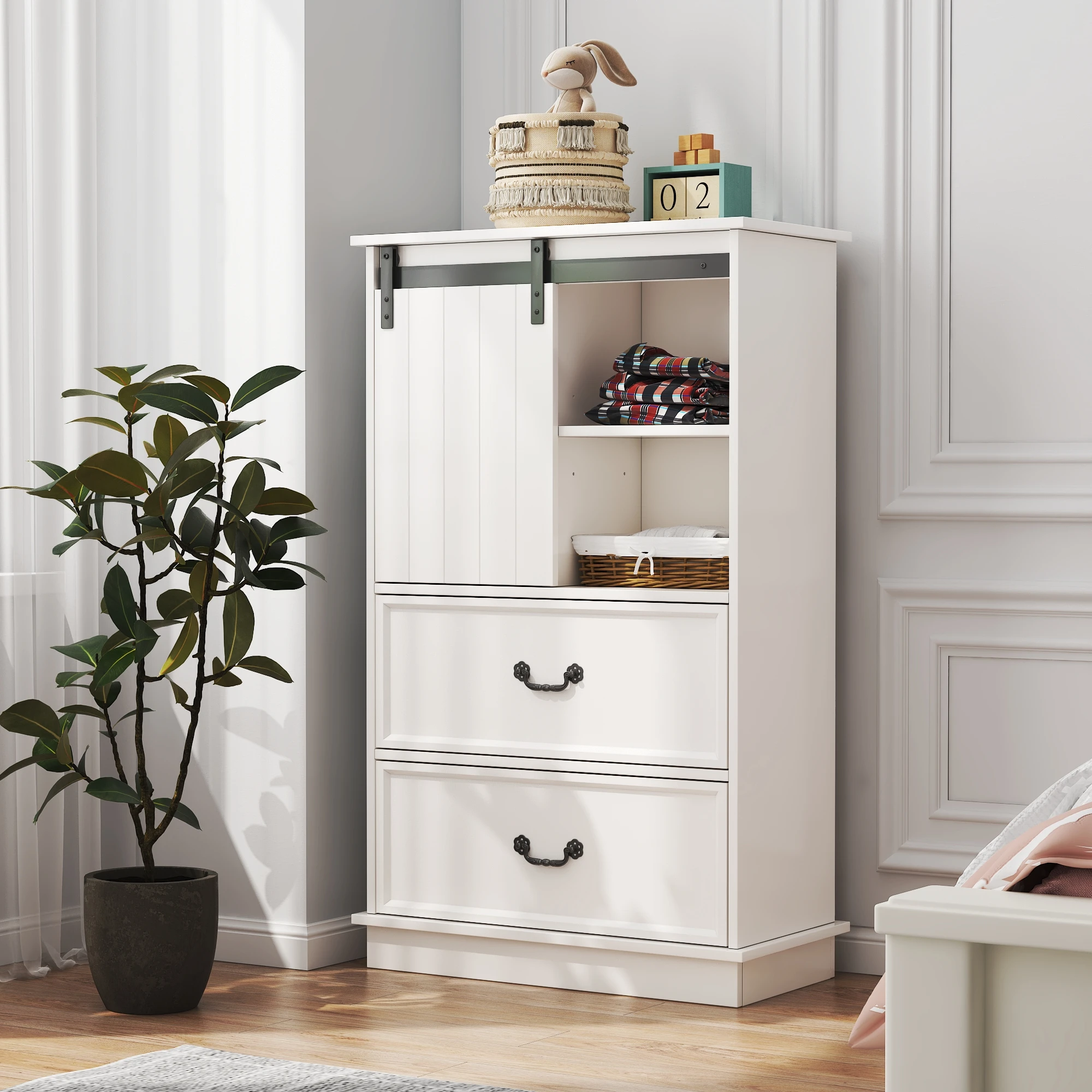 Farmhouse 5 Drawers Dresser 51" Tall Chest Of Drawers Dressers With Sliding Barn Doors And Adjustable Storage Shelves For Home
Farmhouse 5 Drawers Dresser 51" Tall Chest Of Drawers Dressers With Sliding Barn Doors And Adjustable Storage Shelves For Home