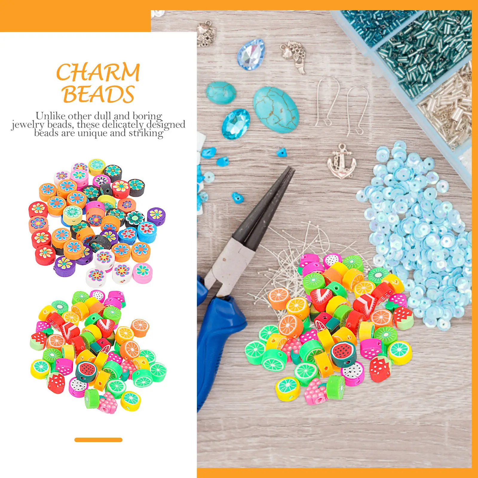 100Pcs Lovely Pattern Fruit Flower Polymer Clay Beads Smooth Burrs-Free Moderate Size for DIY Jewelry Making Craft Charms Loose
100Pcs Lovely Pattern Fruit Flower Polymer Clay Beads Smooth Burrs-Free Moderate Size for DIY Jewelry Making Craft Charms Loose