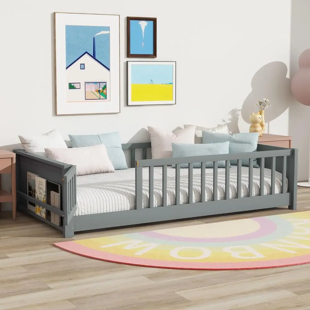 Twin Size Wooden Bed with Rails, Door, and Storage Bookcase, Suitable for Kids and Teens, Gray
Twin Size Wooden Bed with Rails, Door, and Storage Bookcase, Suitable for Kids and Teens, Gray