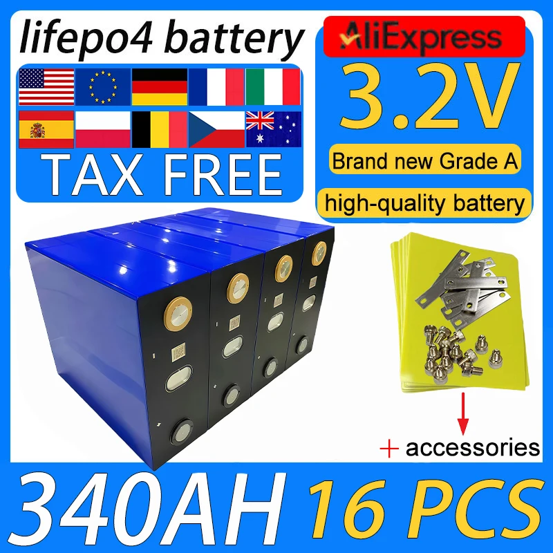 16pcs 3.2V 340ah Lifepo4 Battery DIY 48V Lithium iron phosphate Rechargeable battery Suitable for solar home energy storage RV
16pcs 3.2V 340ah Lifepo4 Battery DIY 48V Lithium iron phosphate Rechargeable battery Suitable for solar home energy storage RV
