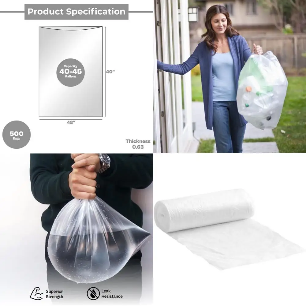 40-45 Gallon Clear Trash Bags, 500 Pack, Ideal for Commercial Kitchens and Offices
40-45 Gallon Clear Trash Bags, 500 Pack, Ideal for Commercial Kitchens and Offices
