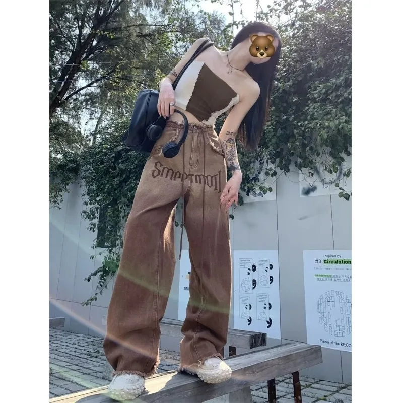 Streetwear Vintage Jeans High Waisted Brown Y2k Fashion Printing Raw Edge Trouser For Womens Summer Korean Style Denim Long Pant
Streetwear Vintage Jeans High Waisted Brown Y2k Fashion Printing Raw Edge Trouser For Womens Summer Korean Style Denim Long Pant
