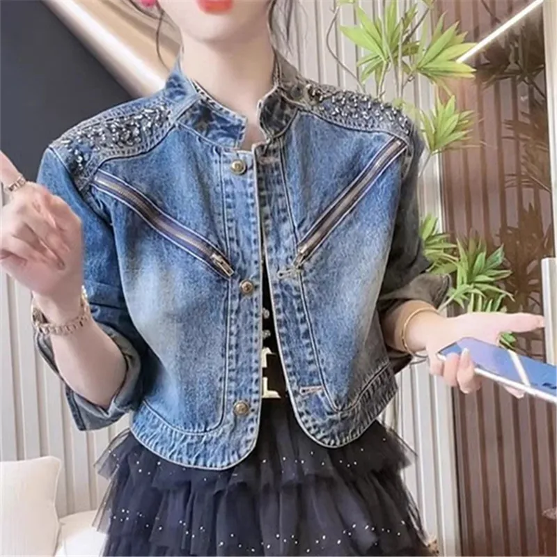 Diamond jeans Coat Women 2025 New Spring Autumn Korean Vintage Short Denim Jacket Fashion Zipper Cowboy Outerwear Female B1020
Diamond jeans Coat Women 2025 New Spring Autumn Korean Vintage Short Denim Jacket Fashion Zipper Cowboy Outerwear Female B1020