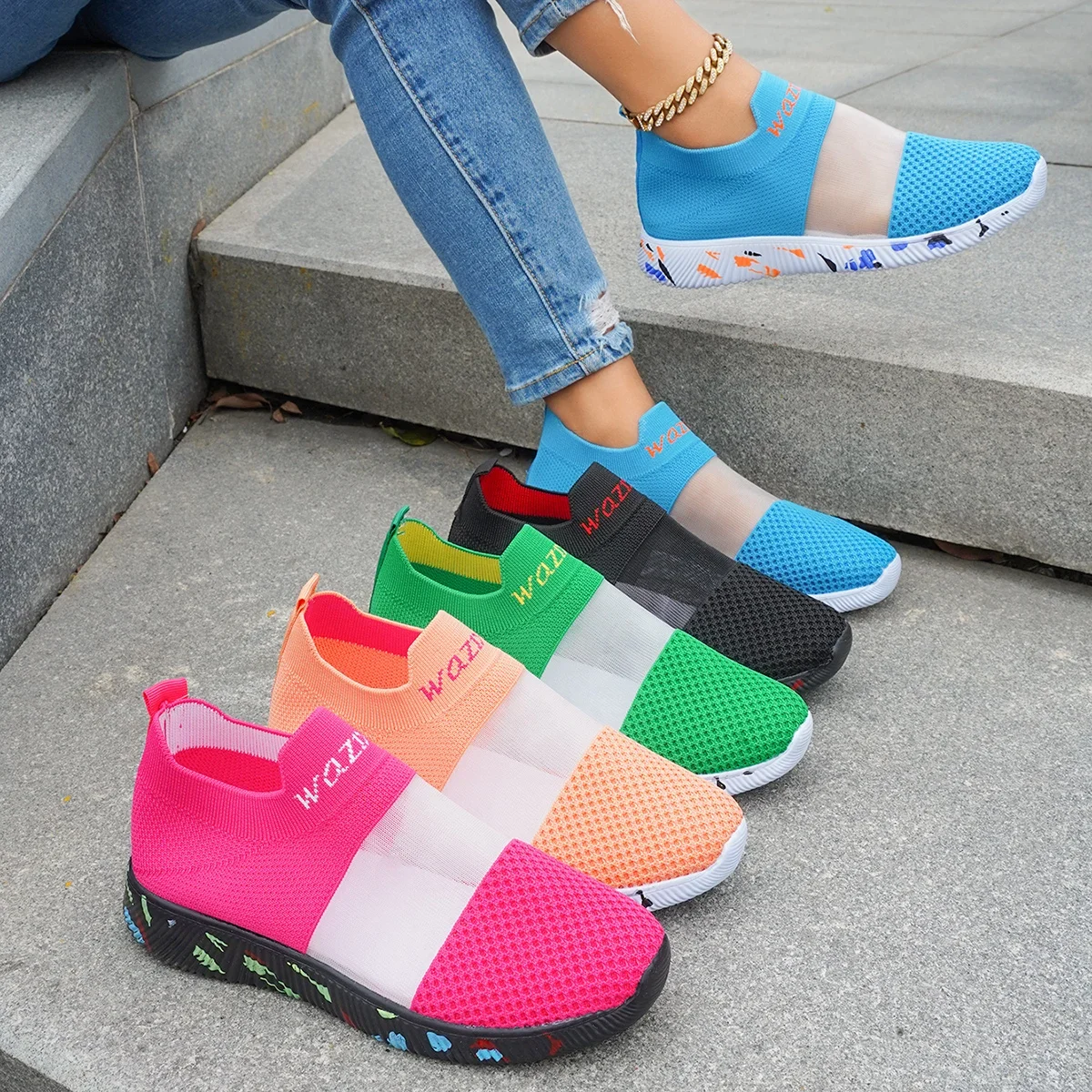 Женские однотонные кроссовки, низкие спортивные носки для ходьбы и бега, женские дышащие сетчатые тканые уличные легкие кроссовки
Женские однотонные кроссовки, низкие спортивные носки для ходьбы и бега, женские дышащие сетчатые тканые уличные легкие кроссовки