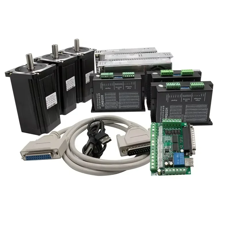 HLTNC Hybrid Stepper Motor Nema 34 12Nm 2-Phase 6A DM860H Driver 400W 60V Power Supply 6-Axis Interface Board for CNC Machine
HLTNC Hybrid Stepper Motor Nema 34 12Nm 2-Phase 6A DM860H Driver 400W 60V Power Supply 6-Axis Interface Board for CNC Machine