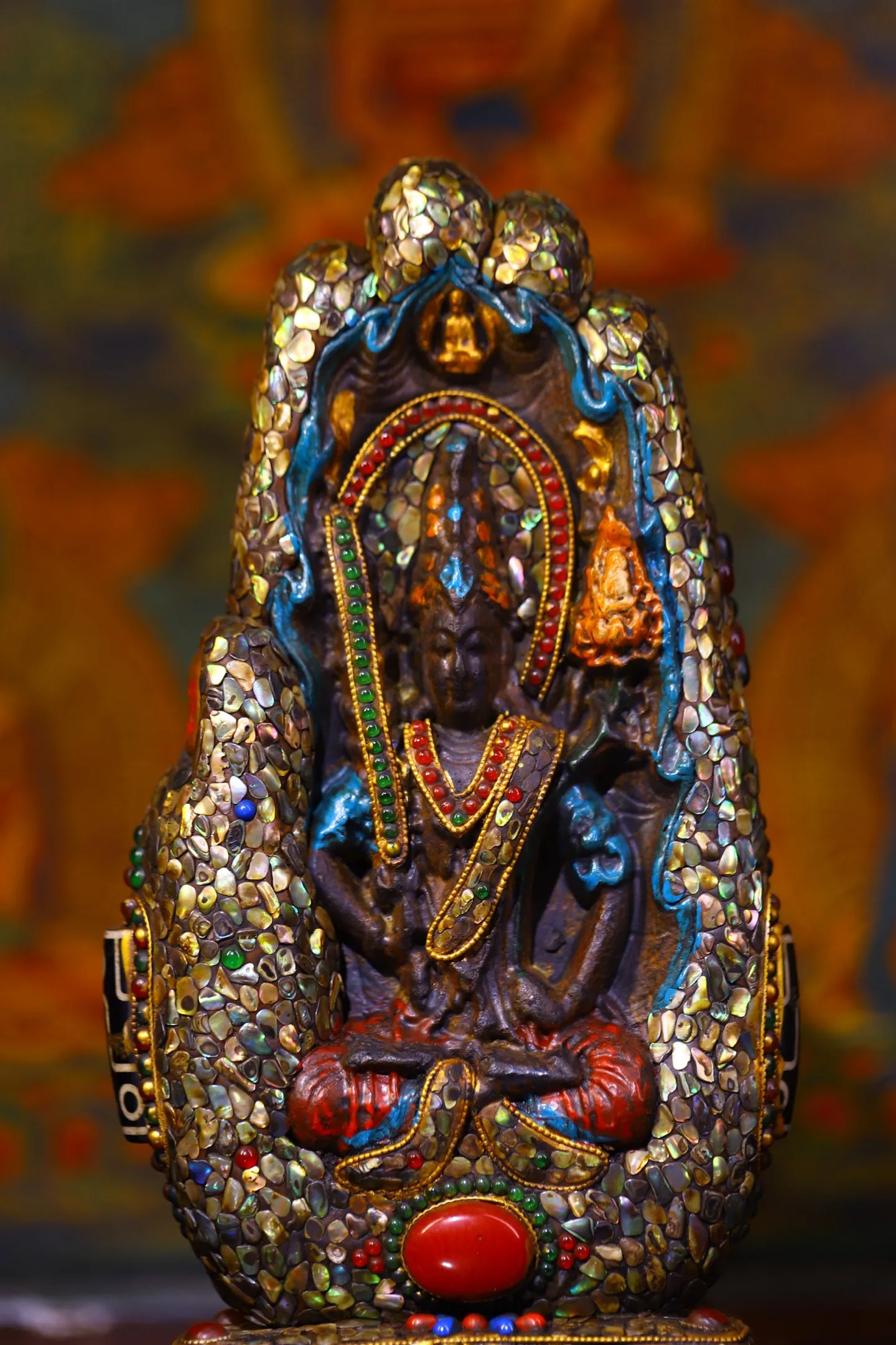 10"Tibetan Temple Collection Old Meteorite Mosaic Gem gZi Beads Shell Bodhisattva Akashagarbha Sitting Buddha Buddhist Niche
10"Tibetan Temple Collection Old Meteorite Mosaic Gem gZi Beads Shell Bodhisattva Akashagarbha Sitting Buddha Buddhist Niche