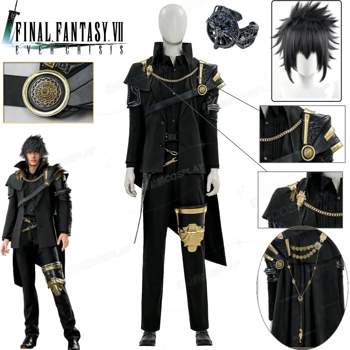 FF15 Noctis Cosplay Costume The Chosen King Set with Wig Black Leather Trench Coat Outfit Ring Brooch for Halloween Men Suits
FF15 Noctis Cosplay Costume The Chosen King Set with Wig Black Leather Trench Coat Outfit Ring Brooch for Halloween Men Suits