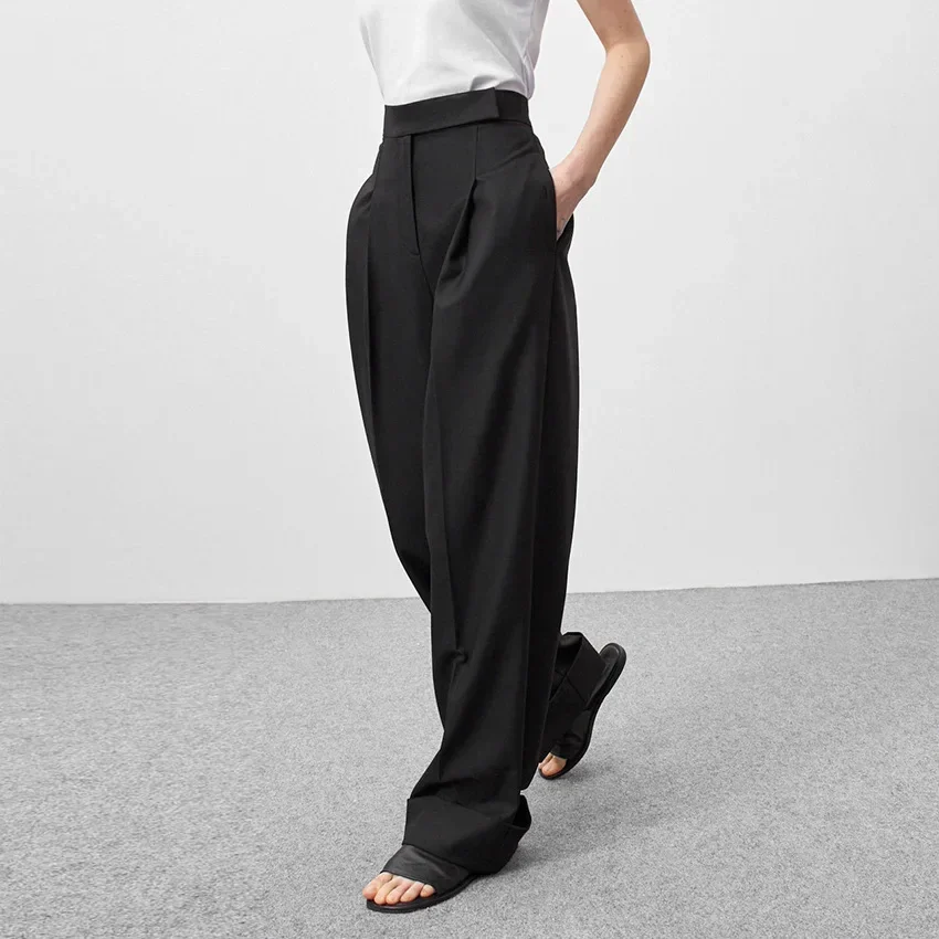 Spring Summer Black Ladies Office Trousers Women High Waist Pants Pockets Female Pleated Wide Leg Pants Solid 2023
Spring Summer Black Ladies Office Trousers Women High Waist Pants Pockets Female Pleated Wide Leg Pants Solid 2023
