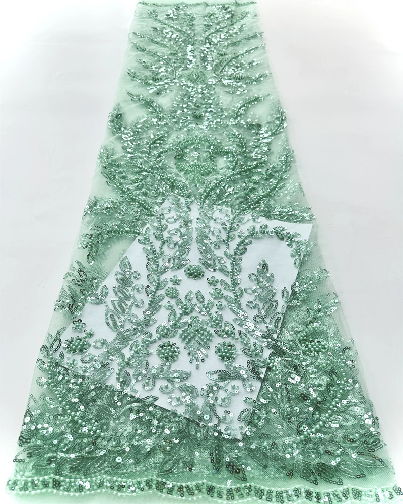 Luxury African Beaded Lace Fabric with High-Quality Sequins for Nigerian Party Dress Sewing Material 
Luxury African Beaded Lace Fabric with High-Quality Sequins for Nigerian Party Dress Sewing Material