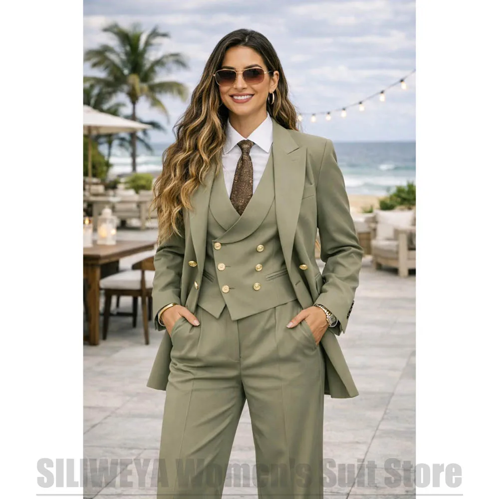 Chic Women Double Breasted Three Piece Suit Fashion Peak Lapel Solid Color Tuxedo Business Wedding Casual Formal Outfit
Chic Women Double Breasted Three Piece Suit Fashion Peak Lapel Solid Color Tuxedo Business Wedding Casual Formal Outfit