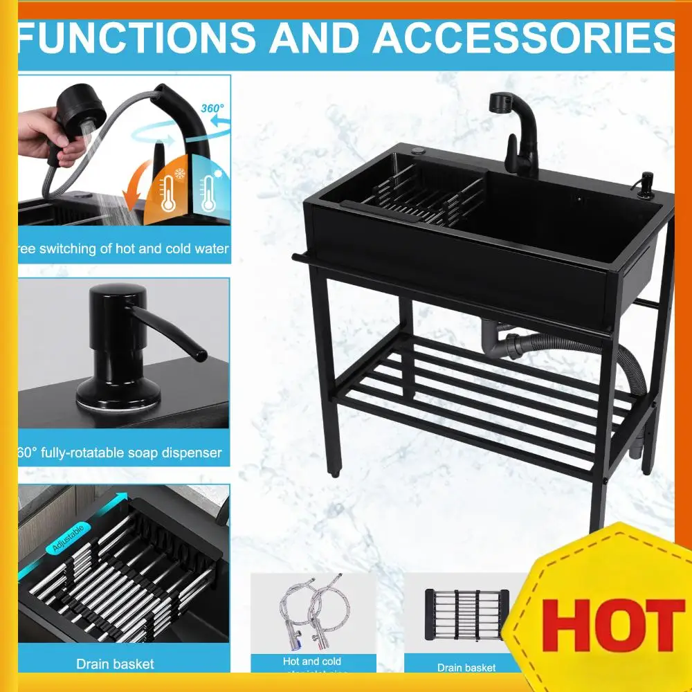 Free Standing Single Bowl Kitchen Sink with Cold and Hot Water Faucet Hoses and Drain Kit Prep & Utility Washing Hand Basin
Free Standing Single Bowl Kitchen Sink with Cold and Hot Water Faucet Hoses and Drain Kit Prep & Utility Washing Hand Basin