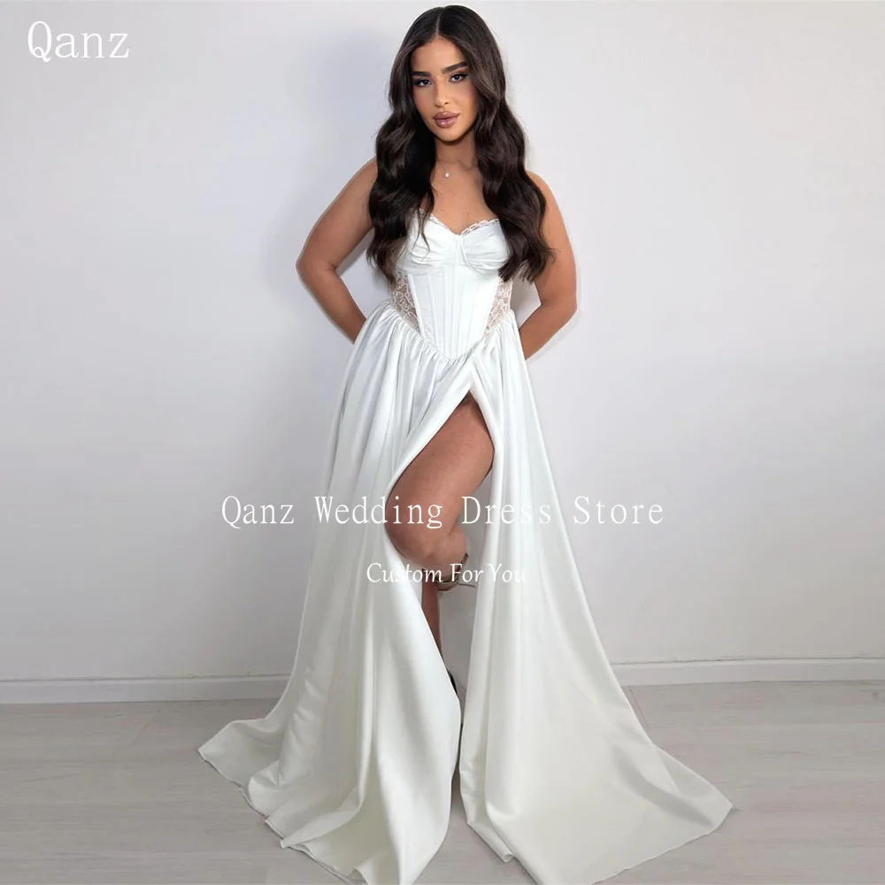 Qanz Elegant Wedding Dress Women High Slit Satin Sweetheart Lace Bridal Gowns Long A Line Corset Vestido Femininos Customized
Qanz Elegant Wedding Dress Women High Slit Satin Sweetheart Lace Bridal Gowns Long A Line Corset Vestido Femininos Customized