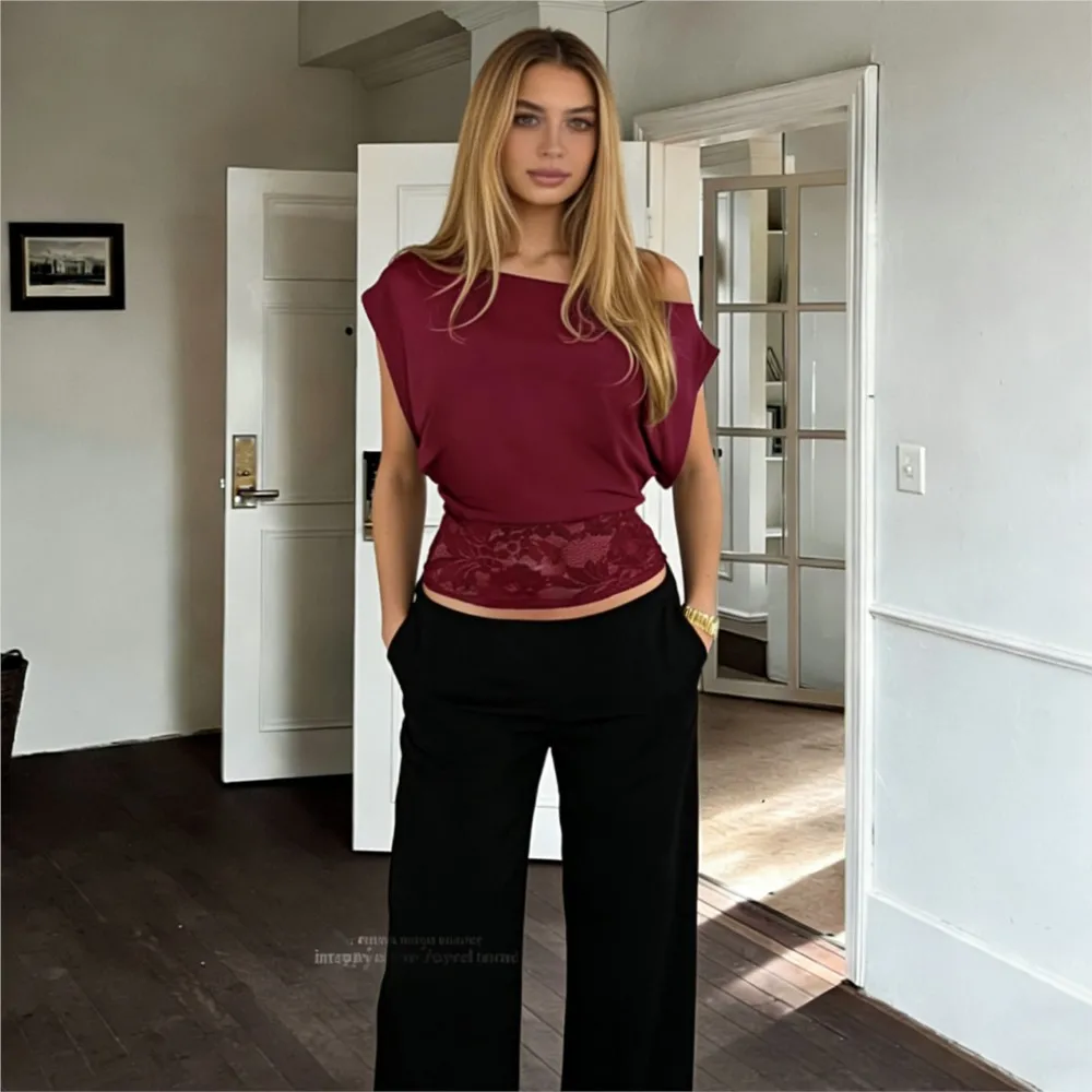 2026 Slim Blusas T Shirt Tees Camisetas Casual Temperament Women's Clothing Temperament Slant Collar Off Shoulder Lace Patchwork
2026 Slim Blusas T Shirt Tees Camisetas Casual Temperament Women's Clothing Temperament Slant Collar Off Shoulder Lace Patchwork