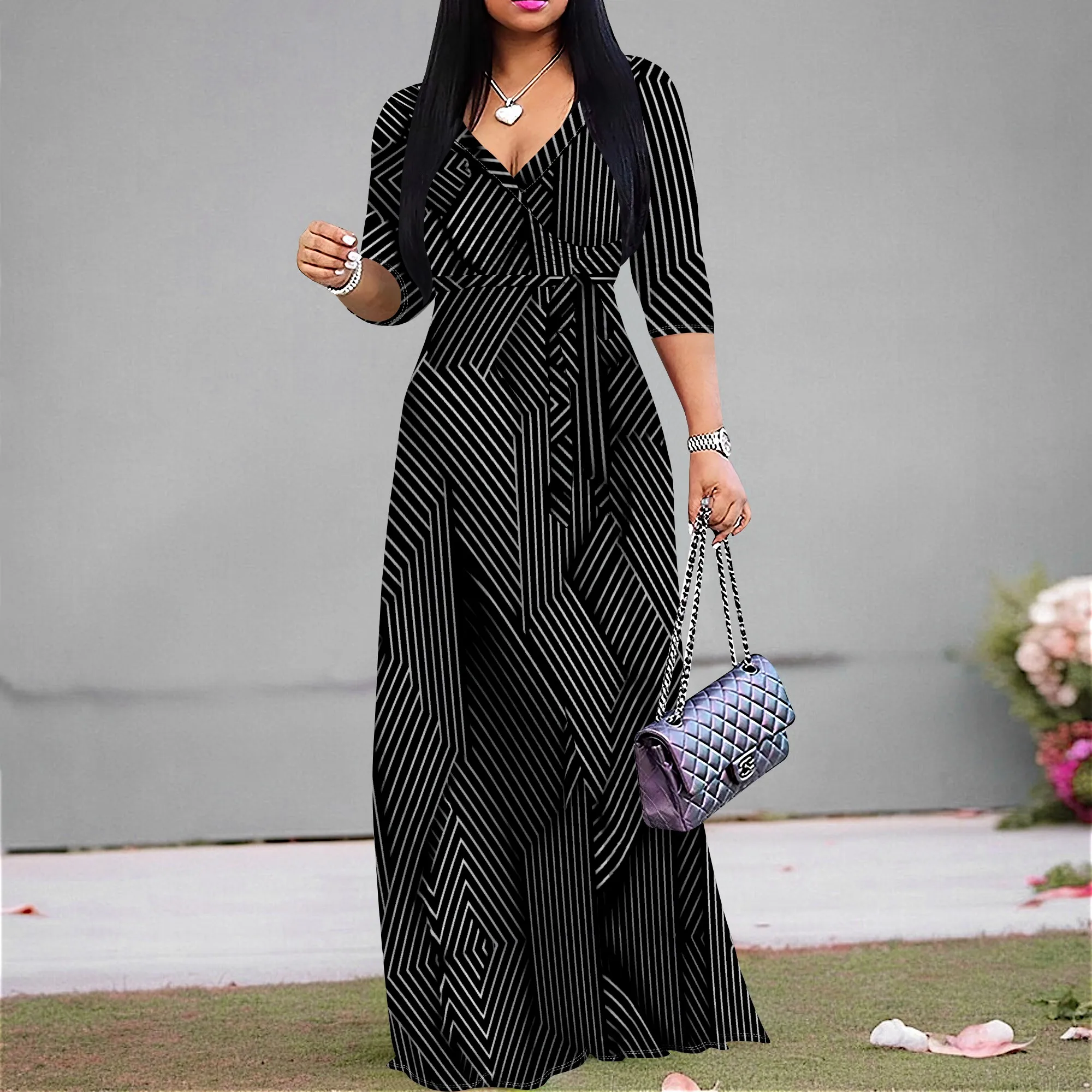 Women's Geometric Print A Line Maxi Dress V Neck 3/4 Sleeve Tie Waist Black White Work Party S-3XL
Women's Geometric Print A Line Maxi Dress V Neck 3/4 Sleeve Tie Waist Black White Work Party S-3XL