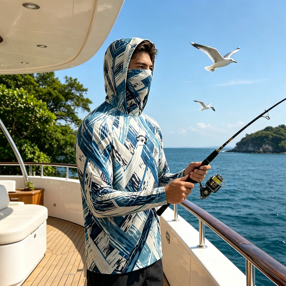 Men's Hooded Fishing Shirt Long Sleeve UV Hoodie with Face Mask Sun Protection Fishing Wear Clothing Shirt for Fishing Boating
Men's Hooded Fishing Shirt Long Sleeve UV Hoodie with Face Mask Sun Protection Fishing Wear Clothing Shirt for Fishing Boating