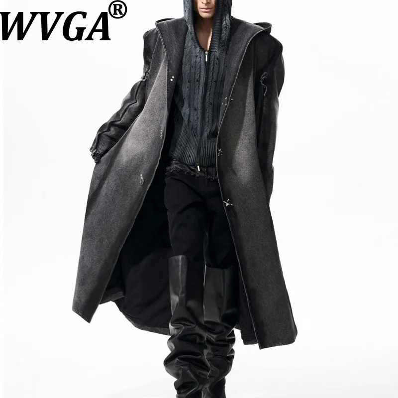 WVGA осень-зима новые мужские джинсовые куртки средней длины с пряжкой и капюшоном с подкладкой на плечах, шикарные повседневные плащи Ins W13099 
WVGA осень-зима новые мужские джинсовые куртки средней длины с пряжкой и капюшоном с подкладкой на плечах, шикарные повседневные плащи Ins W13099