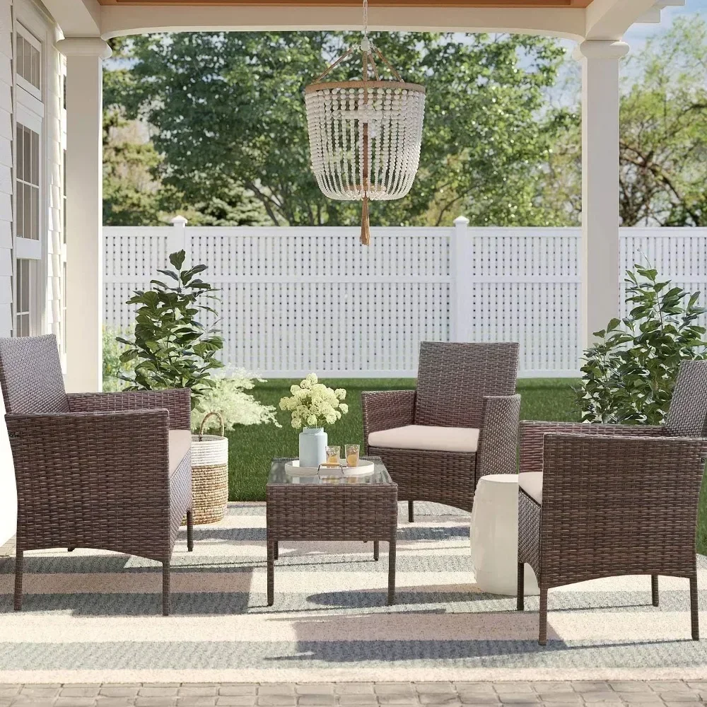Outdoor Indoor Use Backyard Porch Garden Poolside Balcony Sets Brown and Beige 4 Pieces Furniture Outdoor Furniture Set
Outdoor Indoor Use Backyard Porch Garden Poolside Balcony Sets Brown and Beige 4 Pieces Furniture Outdoor Furniture Set