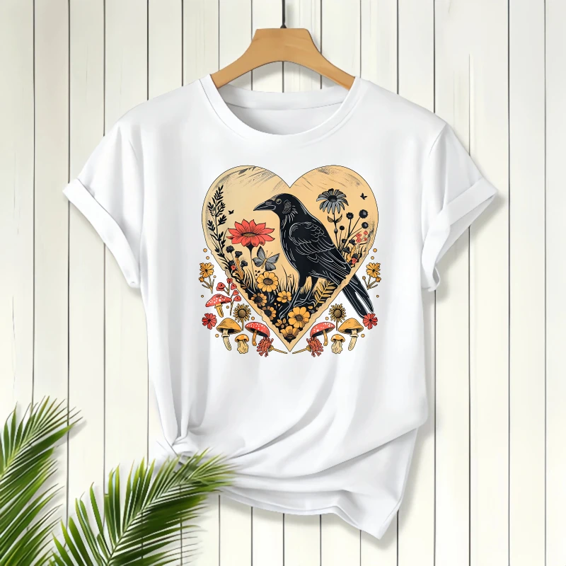 Heart Shape Raven And Flowers Print, Short Sleeve T-Shirt, Women's T-Shirt, Casual Wear
Heart Shape Raven And Flowers Print, Short Sleeve T-Shirt, Women's T-Shirt, Casual Wear