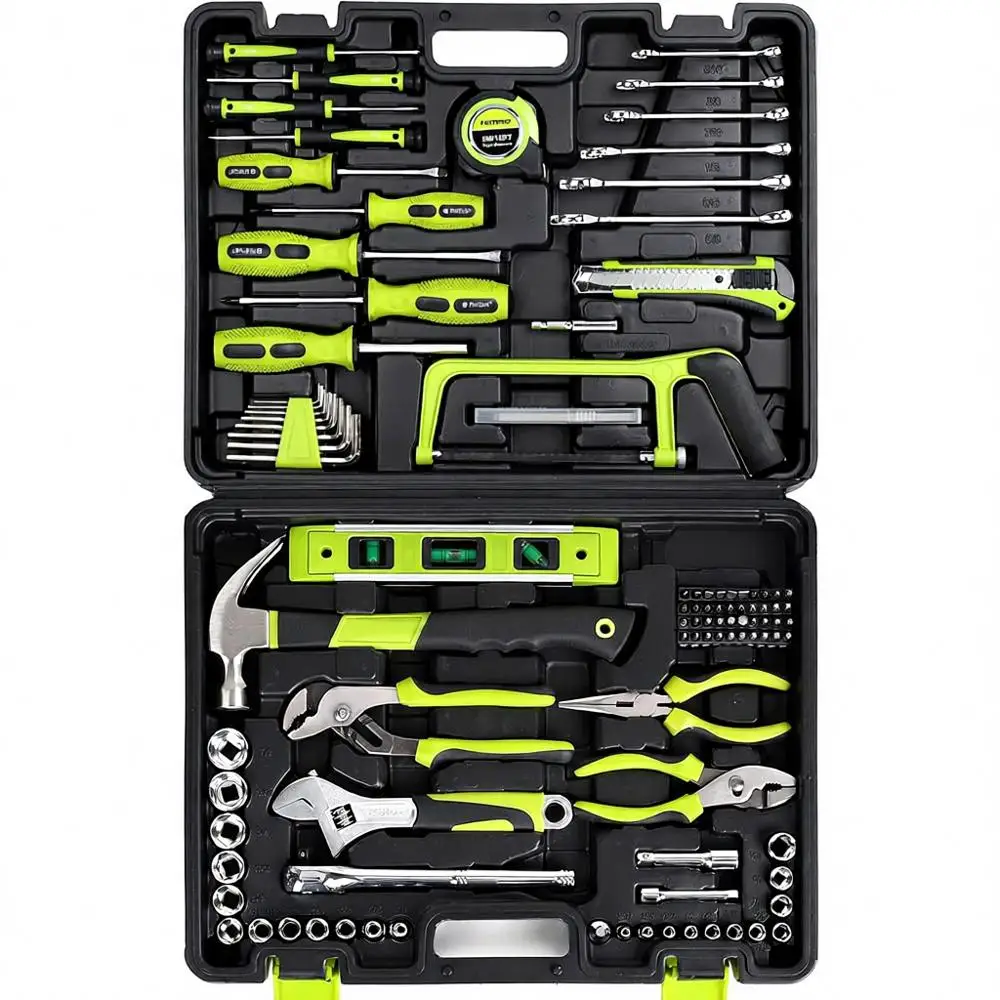 Complete 198-Piece Home Repair Tool Kit with SAE Mechanics Tools, Ideal for Maintenance and DIY Projects in Green
Complete 198-Piece Home Repair Tool Kit with SAE Mechanics Tools, Ideal for Maintenance and DIY Projects in Green