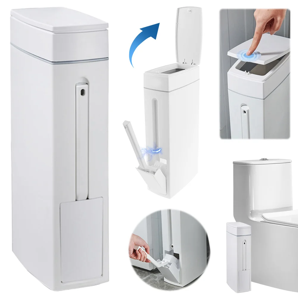 Slim Trash Can with Cleaning Brush and Lid Garbage Bin Plastic Waste Basket for Bathroom Narrow Space
Slim Trash Can with Cleaning Brush and Lid Garbage Bin Plastic Waste Basket for Bathroom Narrow Space