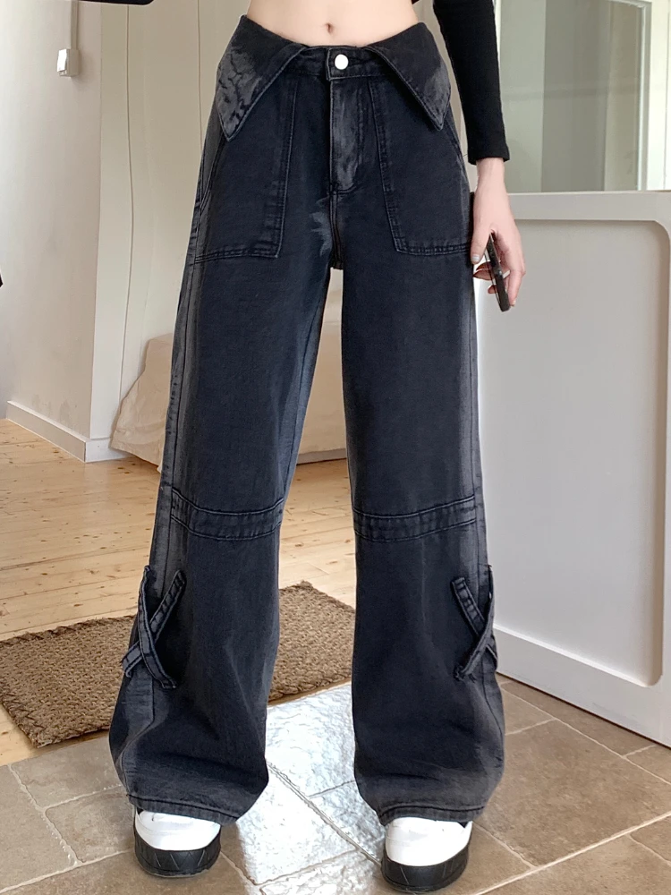 Black Korean Style Wide Leg Jeans Women Streetwear Cuffs Chic Denim Pants Female High Street Casual Hight Waist Baggy Jeans 2023
Black Korean Style Wide Leg Jeans Women Streetwear Cuffs Chic Denim Pants Female High Street Casual Hight Waist Baggy Jeans 2023