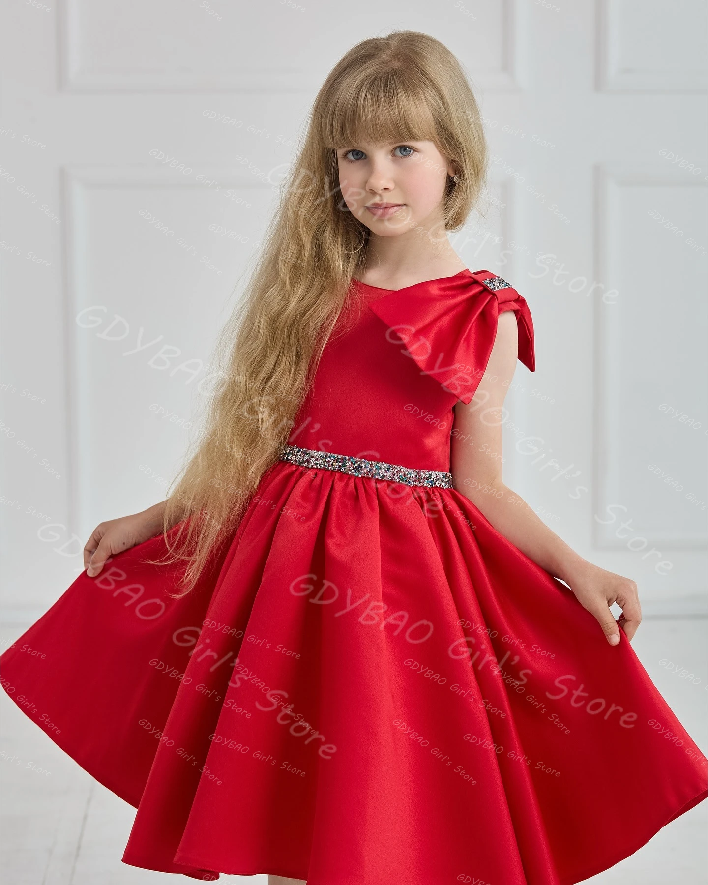 Girls Pageant Dress Knee Length Red Satin Flower Girl Dress With Beaded Waistband Customized Kids Birthday Wedding Party Dress
Girls Pageant Dress Knee Length Red Satin Flower Girl Dress With Beaded Waistband Customized Kids Birthday Wedding Party Dress
