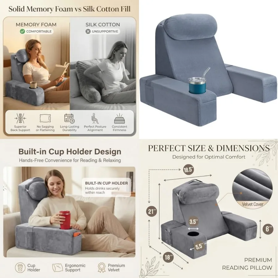 Reading Pillow for Adults, Back Pillow for Bed Sittg Up, Backrest Pillow for Sittg Bed, Detachable Arms with Built-in Cup and P
Reading Pillow for Adults, Back Pillow for Bed Sittg Up, Backrest Pillow for Sittg Bed, Detachable Arms with Built-in Cup and P