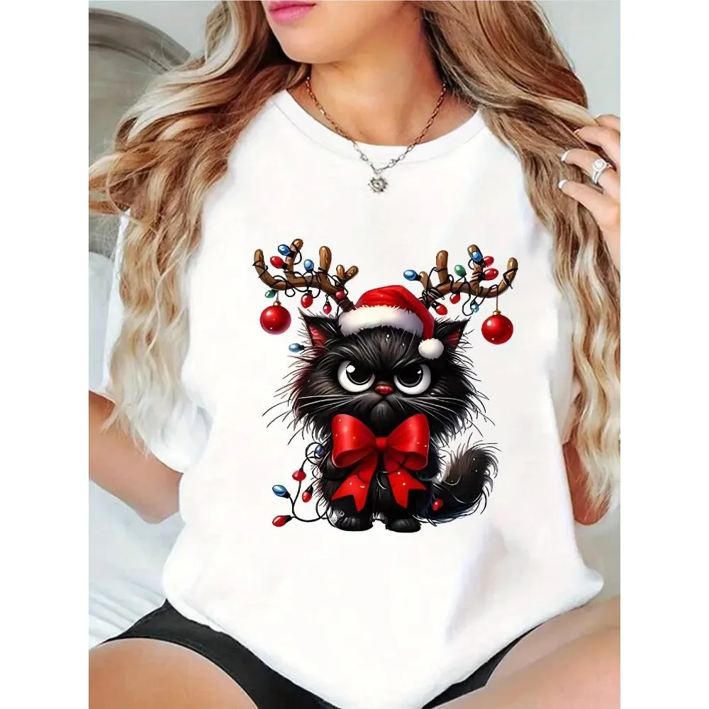 2025 New Ladies' Christmas Cat T-shirt Adorable with A Christmas Hat and Antlers Holiday Parties and Everyday Wear Breathable
2025 New Ladies' Christmas Cat T-shirt Adorable with A Christmas Hat and Antlers Holiday Parties and Everyday Wear Breathable