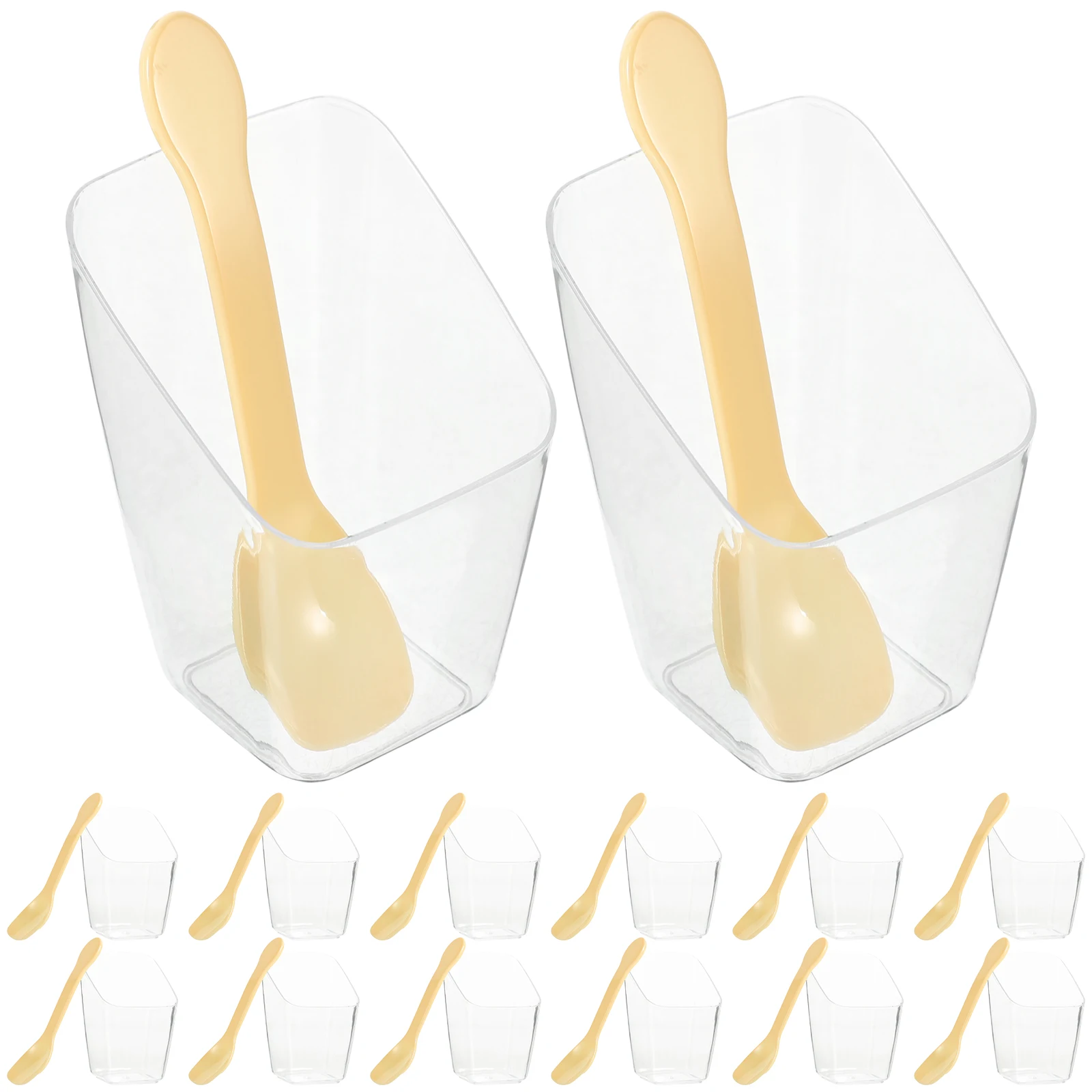 50 Sets Plastic Dessert Cups 84 Slope Square Transparent Thick Spoons Sturdy Party Fruit Yogurt Pudding Ice Cream Kitchen Bar
50 Sets Plastic Dessert Cups 84 Slope Square Transparent Thick Spoons Sturdy Party Fruit Yogurt Pudding Ice Cream Kitchen Bar