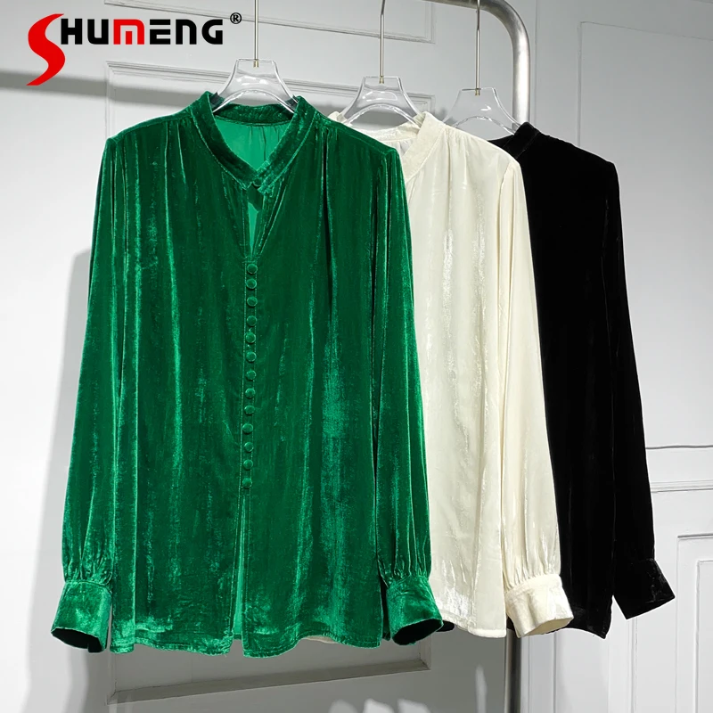 Casual Wonen's Long Sleeve Green Silk Velvet Button Shirt for Women 2023 Winter Woman Luxury Stand Collar Split Shirts Fashion
Casual Wonen's Long Sleeve Green Silk Velvet Button Shirt for Women 2023 Winter Woman Luxury Stand Collar Split Shirts Fashion