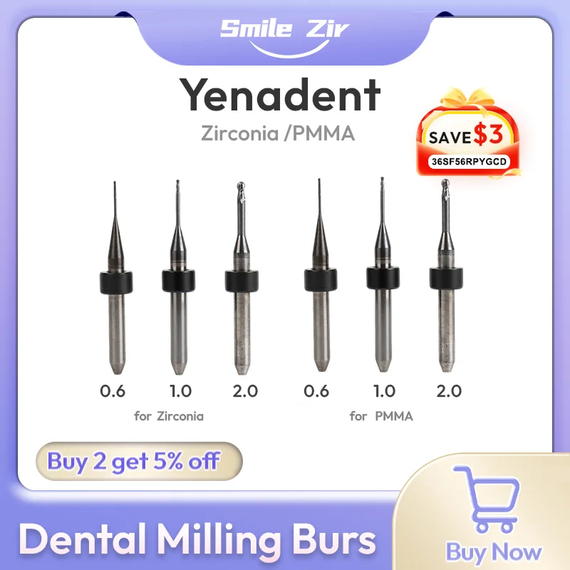 Yenadent Dental Lab Milling Burs for Zirconia PMMA Lithium Disilicate D4 DC NC Coating Dentisity Materials Grinding Drills
Yenadent Dental Lab Milling Burs for Zirconia PMMA Lithium Disilicate D4 DC NC Coating Dentisity Materials Grinding Drills