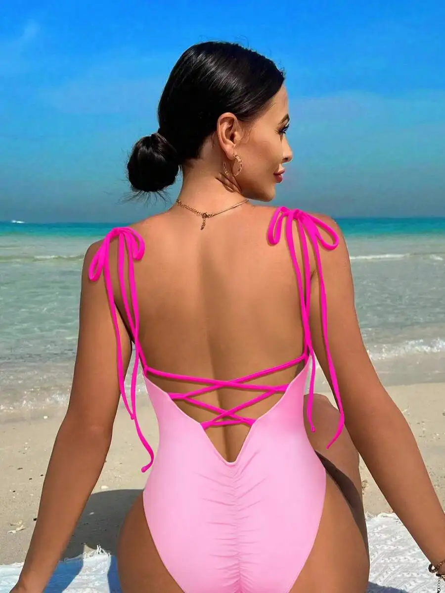 Solid Color One Piece Swimsuit With Adjustable Shoulder Straps For Beach Summer Vacation
Solid Color One Piece Swimsuit With Adjustable Shoulder Straps For Beach Summer Vacation