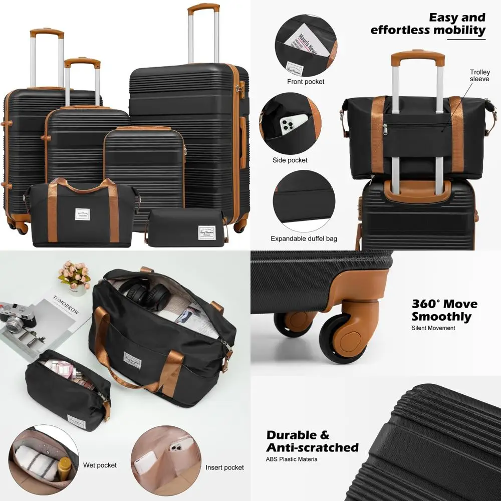 6-piece abs+pc hardshell luggage set with spinner wheels, lightweight suitcase set with tsa lock and ykk zipper
6-piece abs+pc hardshell luggage set with spinner wheels, lightweight suitcase set with tsa lock and ykk zipper