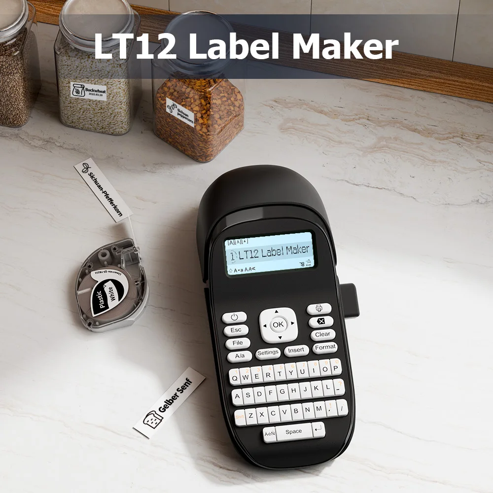 LT12 Handheld Label Maker Machine with-Tape Waterproof, Rechargeable Label Maker with Keyboard Built-in Memory for Home Office
LT12 Handheld Label Maker Machine with-Tape Waterproof, Rechargeable Label Maker with Keyboard Built-in Memory for Home Office