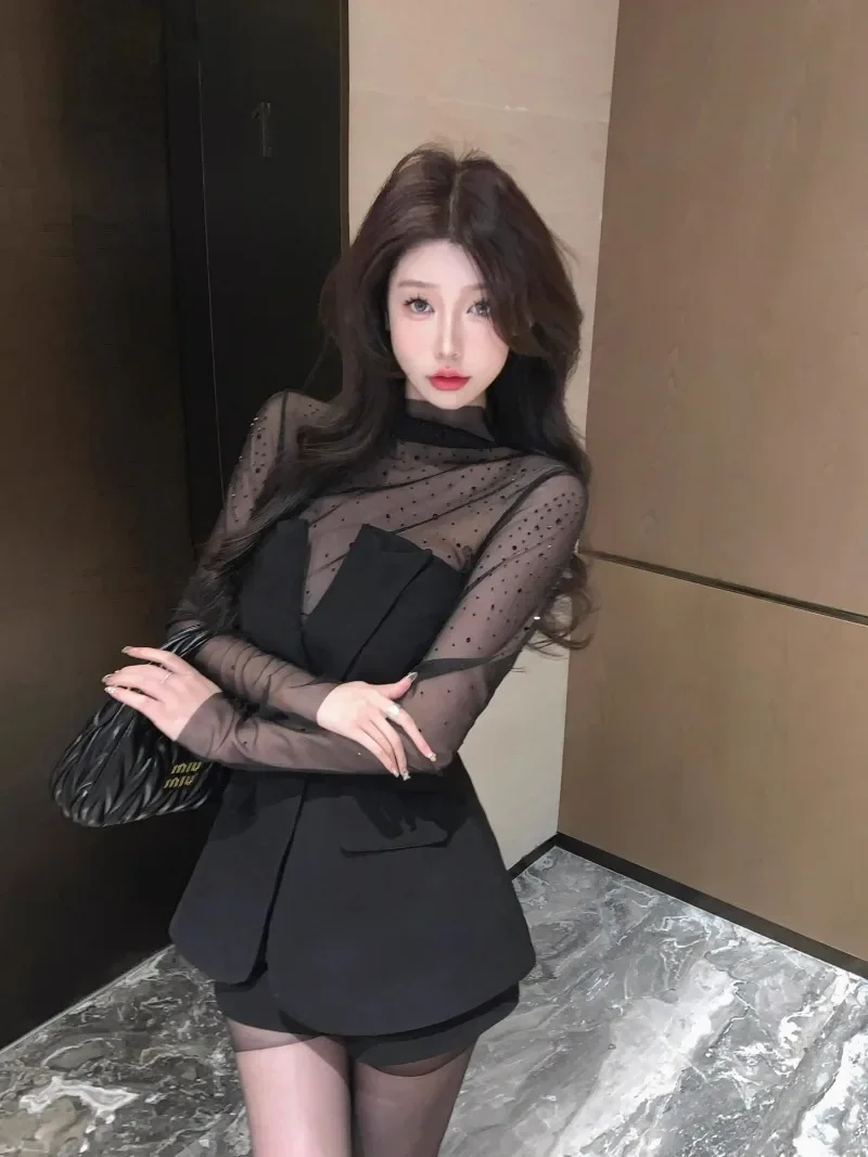 Strapless Suit Y2k Black Mesh Hot Diamond Long Sleeved T-shirts 2 Piece Sets Womens Outfits Tanks Tops Slim Camis Streetwear
Strapless Suit Y2k Black Mesh Hot Diamond Long Sleeved T-shirts 2 Piece Sets Womens Outfits Tanks Tops Slim Camis Streetwear
