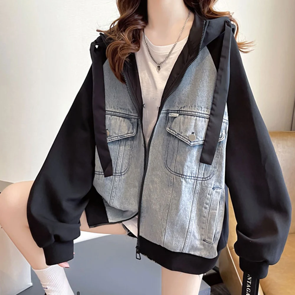 Women's Spliced Denim Design Hoodie Jacket Spring Autumn Thin Edition New Zipper Style Top Loose Hoodie Cardigan Cowboy Coat
Women's Spliced Denim Design Hoodie Jacket Spring Autumn Thin Edition New Zipper Style Top Loose Hoodie Cardigan Cowboy Coat
