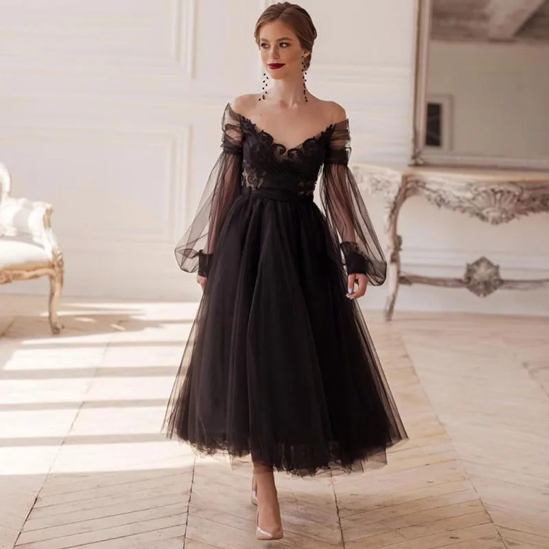 Deep V-Neck Lace Evening Gowns with Illusion Long Sleeves Elegant Tea Length Black Formal Prom Party Dress Cocktail Dress
Deep V-Neck Lace Evening Gowns with Illusion Long Sleeves Elegant Tea Length Black Formal Prom Party Dress Cocktail Dress