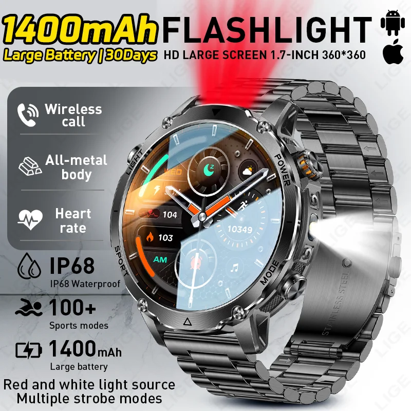 LIGE 1400mAh Big Battery Smart Watch Men Outdoor Flashlight IP68 Waterproof Bluetooth Call 1.7" HD Sports 2026 New Smartwatch
LIGE 1400mAh Big Battery Smart Watch Men Outdoor Flashlight IP68 Waterproof Bluetooth Call 1.7" HD Sports 2026 New Smartwatch