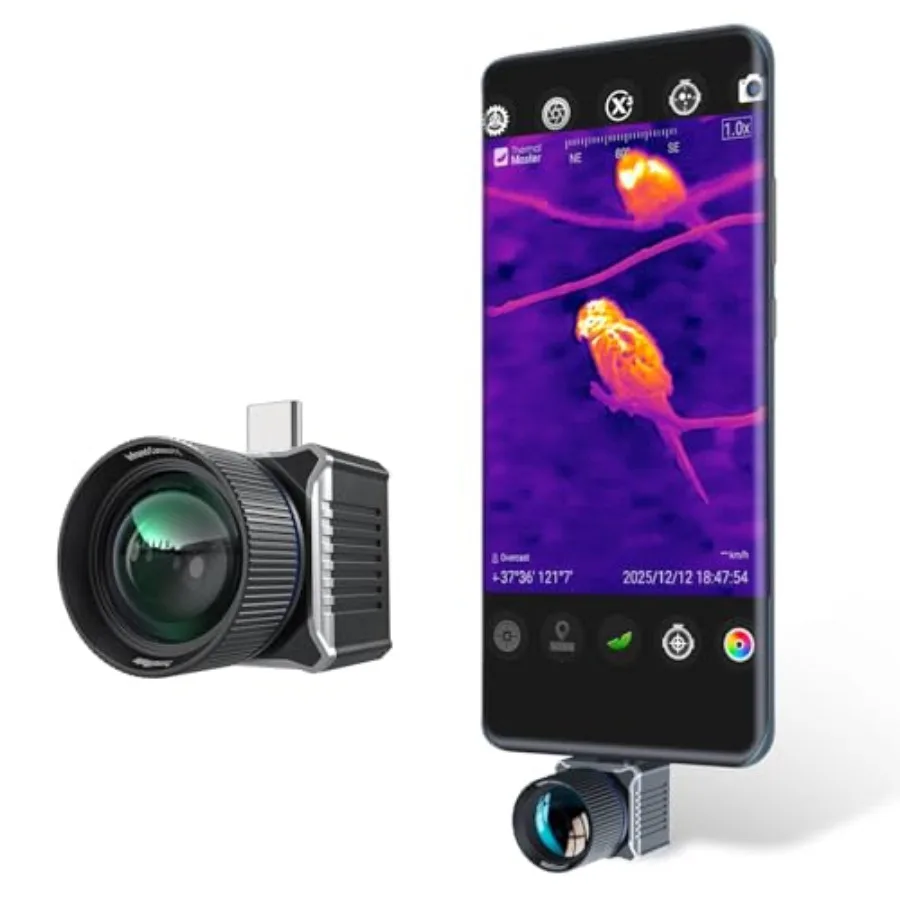 Birdwatching thermal camera for Android: 512x384 super resolution, 50Hz, 15mm manual lens, 15x digital zoom, 25mK NETD, black
Birdwatching thermal camera for Android: 512x384 super resolution, 50Hz, 15mm manual lens, 15x digital zoom, 25mK NETD, black