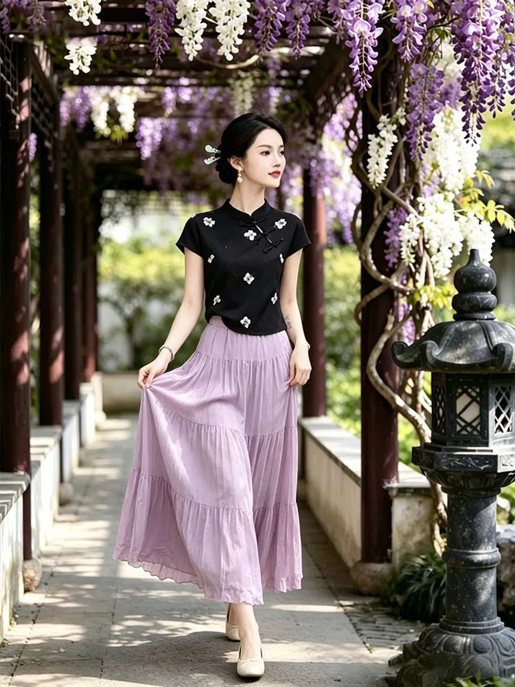 Summer Fashion Retro Chinese Style Heavy Embroidery Button Short Shirt Skirt Set Advanced Gauze Semi-Body Skirt Set
Summer Fashion Retro Chinese Style Heavy Embroidery Button Short Shirt Skirt Set Advanced Gauze Semi-Body Skirt Set